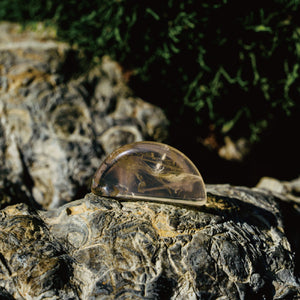 Orblink Smoky Quartz Half-Moon Stone - Polished Pocket Crystal on Leather for Grounding & Stability