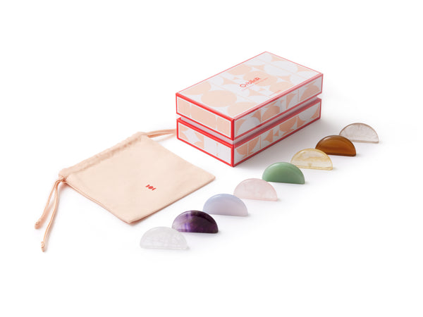 Orblink 7 Chakra Half-Moon Set - Complete Healing Crystal Collection with Gift Box & Pouch