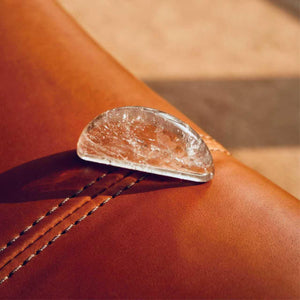 Orblink Smoky Quartz Half-Moon Stone - Polished Pocket Crystal on Leather for Grounding & Stability
