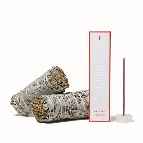 A bundle of dried White Sage, used for space cleansing, clearing negative energy, and meditation.