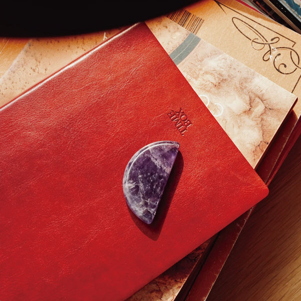 Orblink Amethyst Lifestyle - Healing Stone on Leather Journal for Insight & Mental Clarity