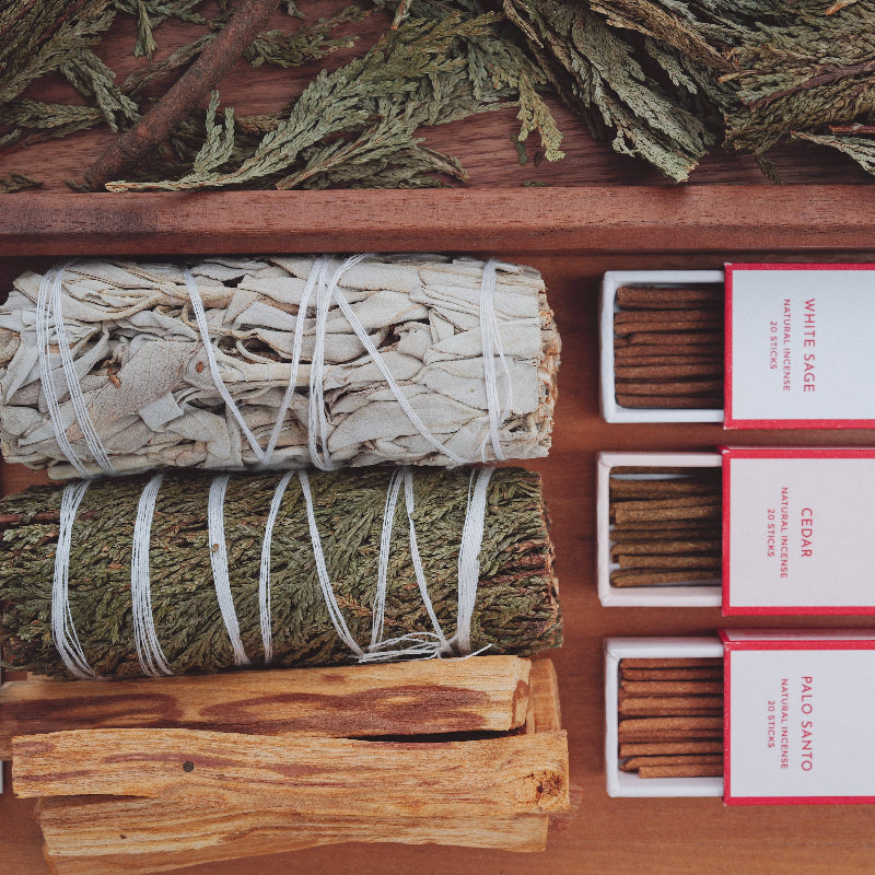 Orblink Natural Incense Collection - White Sage, Cedar & Palo Santo Smudge Kit for Energy Cleansing