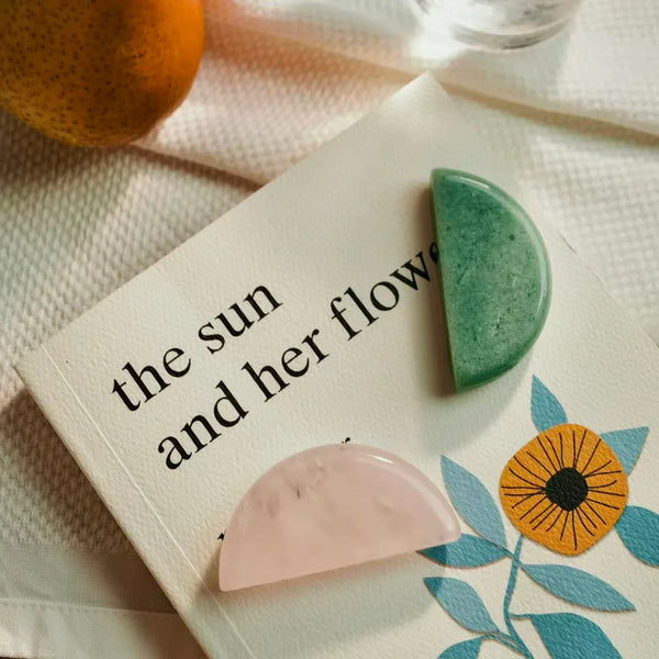 Orblink Heart Chakra Duo - Rose Quartz & Green Aventurine on Poetry Book for Love and Growth