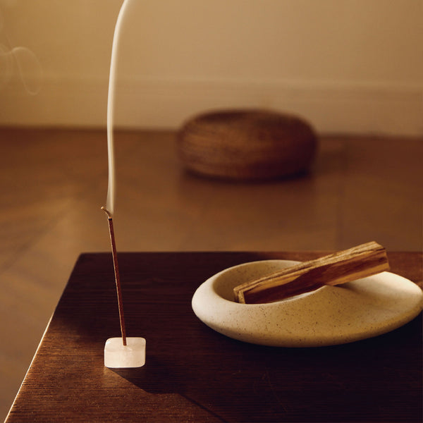 Meditation space with Orblink crystal healing incense burning